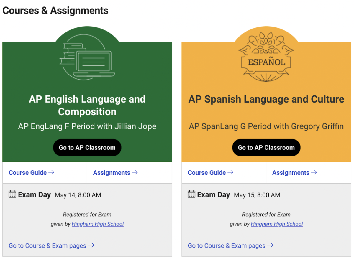 Both titles illustrate an example of the tests available and the features AP Classroom presents.